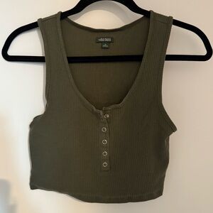 GREEN BUTTON RIBBED TANK